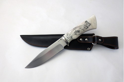 Нож Гепард 5  из стали Elmax (рог, скримшоу) - работа мастерской кузнеца Марушина А.И.